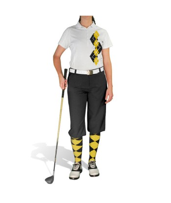 Golf Knickers: Ladies Argyle Paradise Golf Shirt - Black/Yellow pas cheres