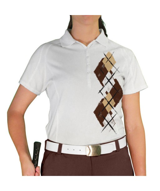 Golf Knickers: Ladies Argyle Paradise Golf Shirt - Brown/Khaki/White offre 