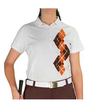 Golf Knickers: Ladies Argyle Paradise Golf Shirt - Brown/Orange votre