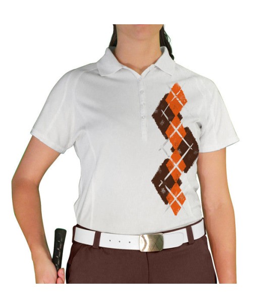 Golf Knickers: Ladies Argyle Paradise Golf Shirt - Brown/Orange votre