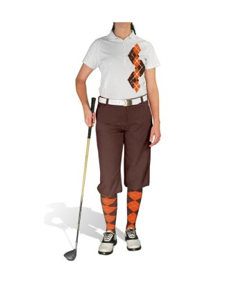 Golf Knickers: Ladies Argyle Paradise Golf Shirt - Brown/Orange votre