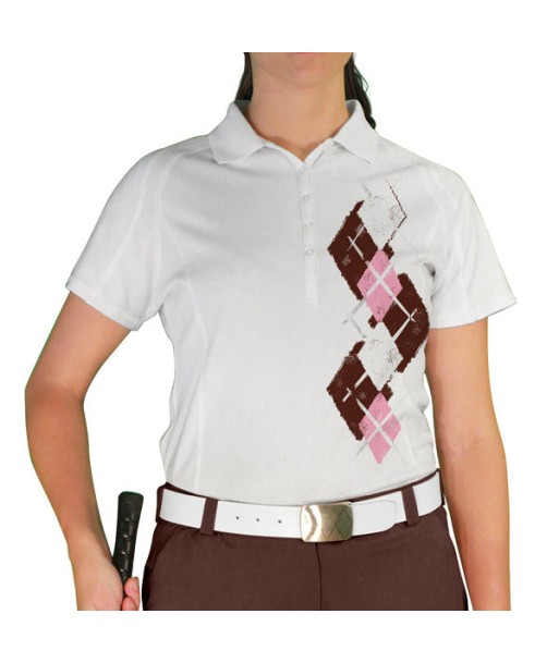 Golf Knickers: Ladies Argyle Paradise Golf Shirt - Brown/Pink/White la livraison gratuite