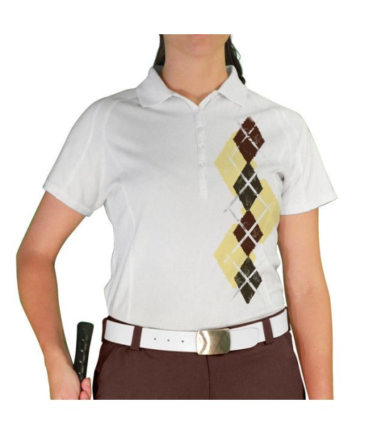 Golf Knickers: Ladies Argyle Paradise Golf Shirt - Butter/Olive/Brown Dans la société mordern