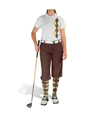 Golf Knickers: Ladies Argyle Paradise Golf Shirt - Butter/Olive/Brown Dans la société mordern