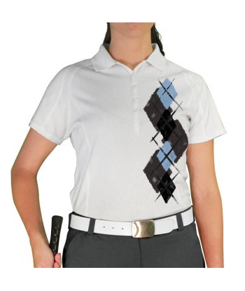 Golf Knickers: Ladies Argyle Paradise Golf Shirt - Charcoal/Black/Light Blue 2024