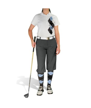 Golf Knickers: Ladies Argyle Paradise Golf Shirt - Charcoal/Black/Light Blue 2024