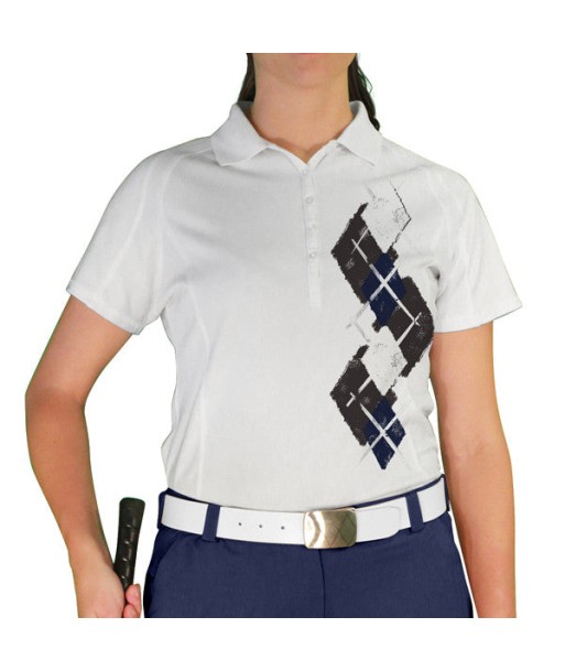 Golf Knickers: Ladies Argyle Paradise Golf Shirt - Charcoal/Navy/White france