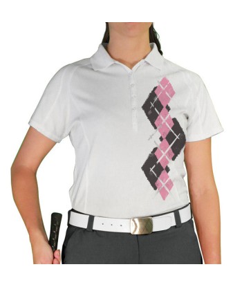 Golf Knickers: Ladies Argyle Paradise Golf Shirt - Charcoal/Pink prix pour 