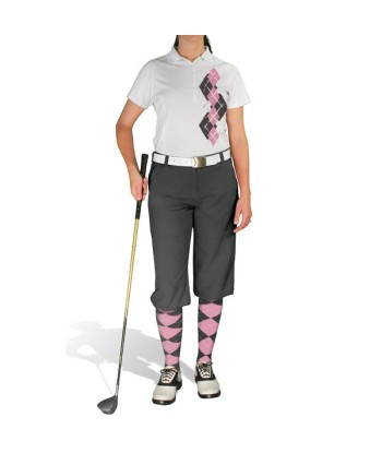 Golf Knickers: Ladies Argyle Paradise Golf Shirt - Charcoal/Pink prix pour 