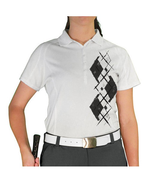 Golf Knickers: Ladies Argyle Paradise Golf Shirt - Charcoal/White la livraison gratuite