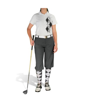 Golf Knickers: Ladies Argyle Paradise Golf Shirt - Charcoal/White la livraison gratuite