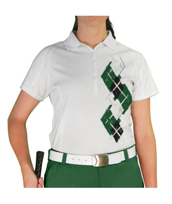 Golf Knickers: Ladies Argyle Paradise Golf Shirt - Dark Green/Black/White pas chere