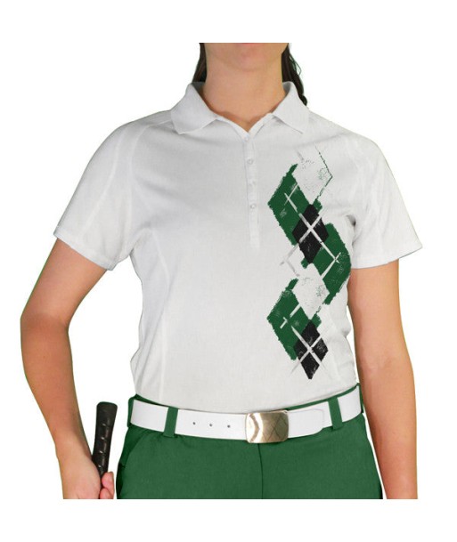 Golf Knickers: Ladies Argyle Paradise Golf Shirt - Dark Green/Black/White pas chere