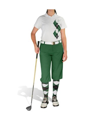 Golf Knickers: Ladies Argyle Paradise Golf Shirt - Dark Green/Black/White pas chere